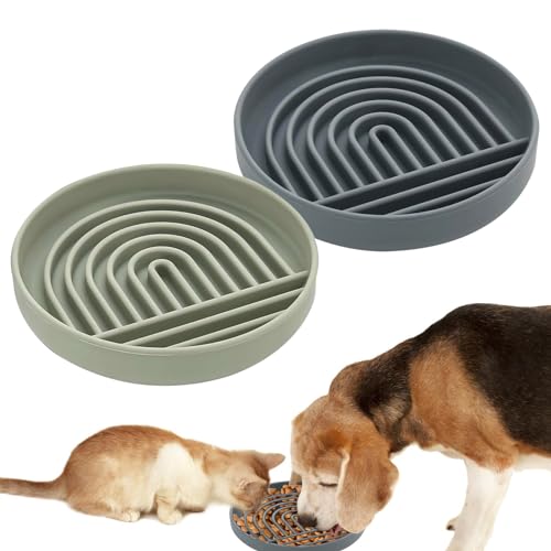 2 Pezzi Ciotola Anti Ingozzamento, Slow Eating Bowl, Ciotola Anti Ingozzamento Per Cani E Gatti Ciotola Per Cani In Acciaio Inox Per Cani E Gatti Di Piccole E Medie Dimensioni (Grigio+Verde)