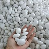 Pebbles Polished Gravel Natural River Rocks Ornamental Pebbles Garden Landscaping Stones Small Decorative Rocks for Fountain Aquarium Plants Vases Landscaping (White, 1 LB)