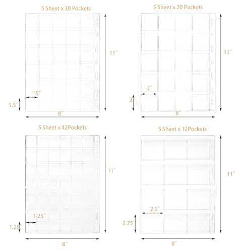 Jucoan 25 Sheet Coin Collection Pages, Total 535 Pockets 5 Sizes Coin Pages Currency Page, Standard 9 Holes Coin Binder Insert Sleeves For Coin Album thumb #3
