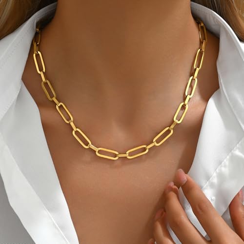 18K Gold Plated Chunky Chain Necklace for Women Thick Cuban Curb Chain Green Gemstone Pendant Toggle Necklace Dainty Layering Gold Chain Trendy Jewelry2