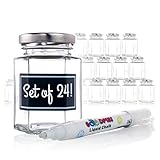 Glass Hexagon Jars - Set of 24 4oz Hexagon Jars with Silver Caps Chalkboard Labels - Perfect for Spices, Honey, Canning, Gifts and Crafts - Kitchen Storage Jars