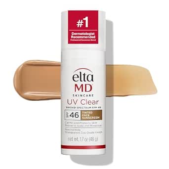 EltaMD UV Clear Face Sunscreen with Zinc Oxide, Oil-Free, SPF 46 and SPF 50 | Calms and Protects Acne-Prone Skin and Rosacea, No White Cast, Dermatologist Recommended, Available in Three Tints and Sizes