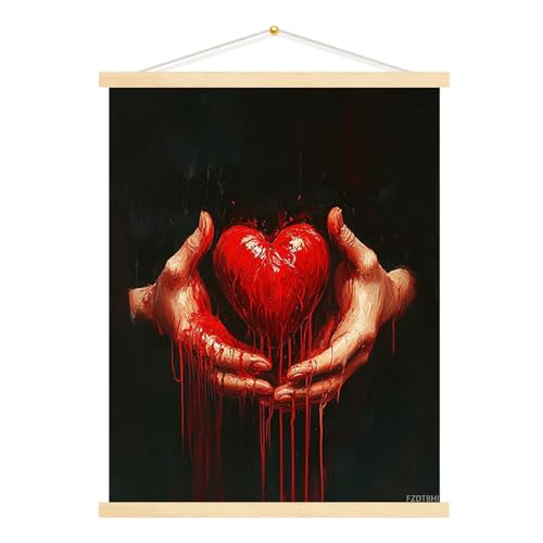FZDTBHI Bleeding Heart in Hands Wall Art Expressionism Dark Romantic Oil Painting Poster, Gothic Emotional Symbolism Canvas Print for Bedroom or Gallery Decor 12x16inch Frame