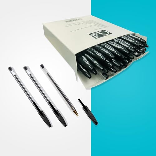 G4GADGET Pack of 50 Black Pens - Medium Tip Fluent Smooth Writing Black Biro Ballpoint Pens - Image 5