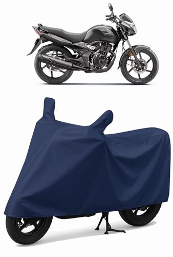Image of Generic Shield Heavy Duty Bike Cover for Honda Unicorn | All-Season, Tear-Proof Fabric | with Side Mirror Pocket & Buckle Belt | Honda Unicorn Bike Cover | Navy