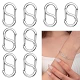 BaZuyunMd 8 Stücke Mini S Karabiner aus Edelstahl, Mini Karabinerhaken mit Doppelöffnung, kleine Karabiner(Silber)