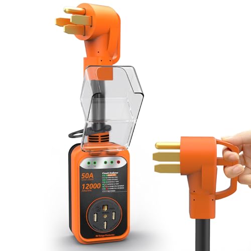Image of RV Surge Protector 50 Amp,12000 Joules Circuit Analyzer for Camper | RV Surge Voltage Protection with Safety Certification, RV Adapter Plug with Waterproof Cover for Travel Trailers