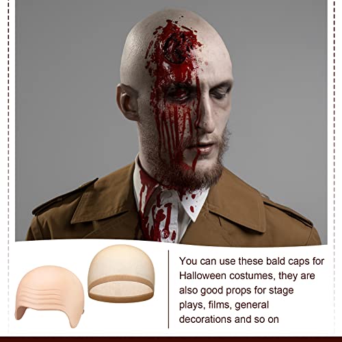 image for Syhood 2 Pieces Halloween Bald Cap Makeup Latex Bald Head Wig Caps Cos