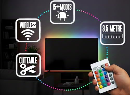 Image of Enlix 3 Meter RGB Led Strip Light with Smart Features | Multicolour Neon Yellow Blue White etc | Remote Control 15+ Modes Waterproof | for Home Decoration tv Gaming pc | Pack of 1