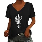 Summer Tops for Women Vintage Graphic Tees Short Sleeve V Neck Basic Tee Retro Herb Print Teen Girls