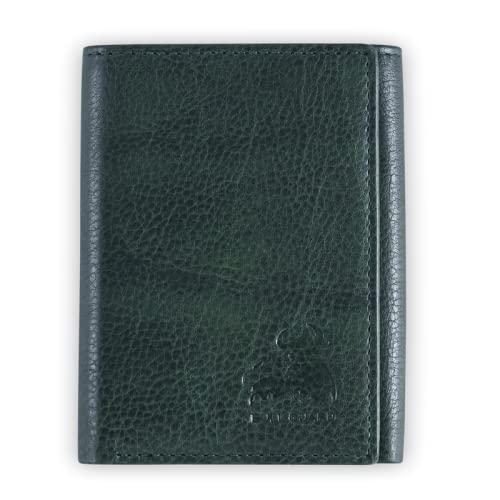 Image of BULL GUARD Leather Trifold Wallets For Men with ID and RFID Blocking Crafted with Buffalo Top Grain Cowhide Premium Leather - Compact, Durable and Secure Everyday Carry in Meadow Green