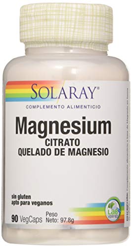 Solaray® Magnesium. Magnesio Citrato.90 Vegcaps. Ayuda A Disminuir El Cansancio Y La Fatiga. Contribuye Al Funcionamiento Normal De Los Músculos. Sin Gluten. Apto Para Veganos.