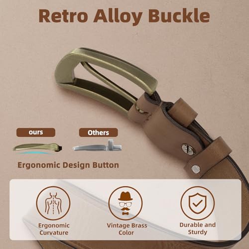 Vintage Full Grain Genuine Leather Men Belts with Retro Brass Buckle, Western Cowboy Italian Leather Belt Men Gift2