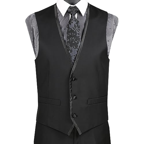 Luxurious Men's Slim-Fit 3-Piece Textured Solid Trimmed Lapel Suit3