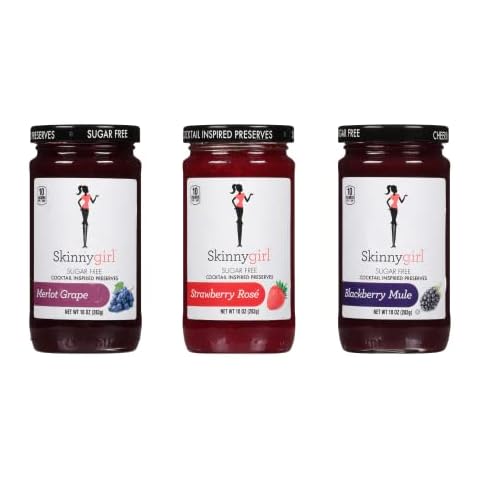 Skinnygirl Sugar Free Kosher Preserves Variety Pack, Strawberry, Concord Grape, and Blackberry, 10 Ounce Jars (Pack of 3) Cover