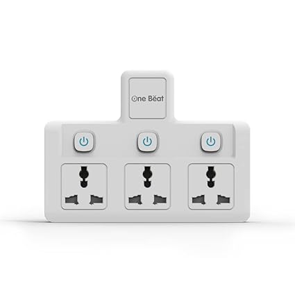 One Beat Cordless Extension Board with Individual Switch-Multi Plug Socket with 3 Sockets - Flex Board with Safety Shutter Protection