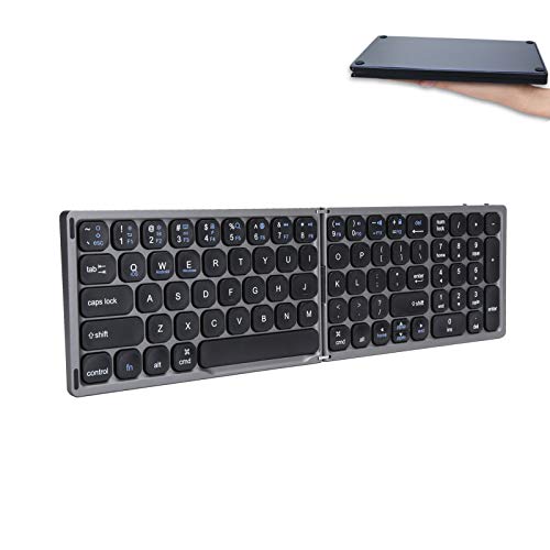 FOLOSAFENAR Clavier Bluetooth Pliable, Clavier sans Fil Pliant avec Petit Clavier Numérique Standard, Clavier Bluetooth Portable, pour OS Windows Tablet Smartphones (Gris Fer)