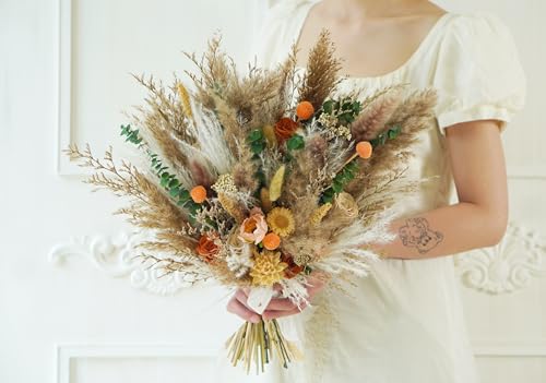 Ramo de boda beige rústico boho, flores preservadas miniatura 5