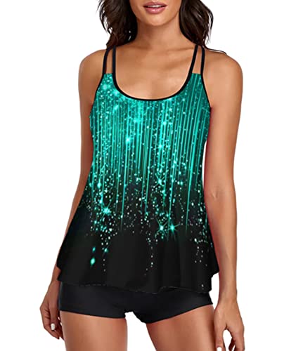 Image of Urchics 2026 Women Two Piece Tankini Swimsuit Tummy Control Plus Size Long Torso Top and High Waisted Boyshorts Bathing Suits