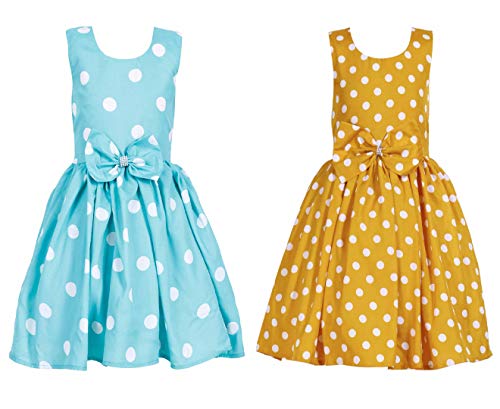 Image of Casual Frock for Baby Girls,Blue Printed and Olive Printed,Pack of 2