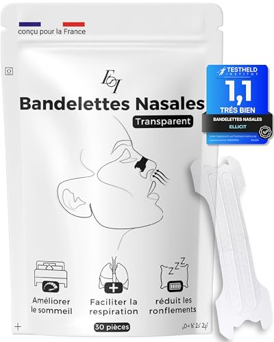 Ellicit Bandelette nasale Transparent, 30 bande nasale premium, contre le ronflement, forte tenue pour le sport & meilleure qualité de sommeil, meilleure...