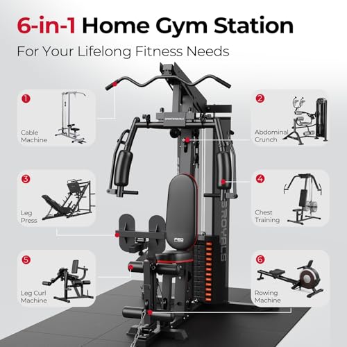 Image of Sportsroyals Home Gym, Multifunctional Gym Equipment, Workout Equipment with 150LBS Weight Stack, for Leg Press, LAT Pull Down, Chest Presses