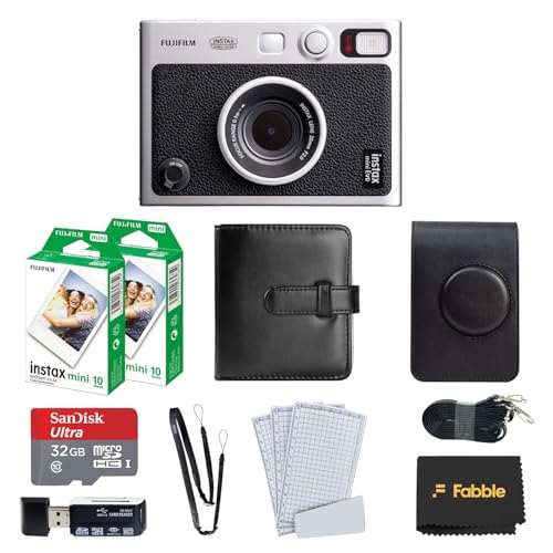 Fujifilm Instax Mini Evo Hybrid Instant Camera (Black) Bundle with 20-Exposure Film 32GB microSD Card Protective Case Photo Album Screen Protectors USB Card Reader