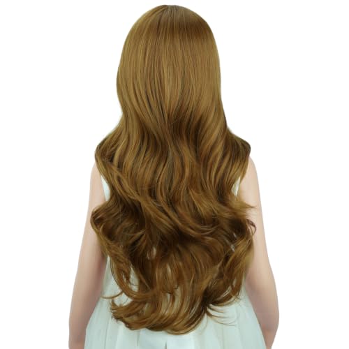 Image of PATTNIUM Blonde Wig for Kids Girls Long Curly Wavy Ash Blonde Wigs Middle Part Hair Heat Resistant Synthetic Hair Wig with Wigs Cap