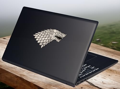 Image of Elektroplate Game of Thrones House Stark Dynamic Car Decal 4.75 inch | Officially Licensed - Weatherproof Automotive Grade Vinyl Dire Wolf Sticker - Water Bottle, Laptop & More - Made in the USA