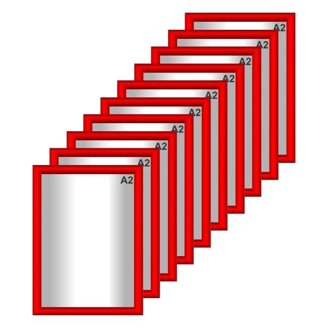 Snap Poster Frames | Certificate Photo Display | Clip Poster Holders for Retail And Advertising Displays | Notice Sign Board Frame for Walls (Red Colour) (10, A2 (420 x 594mm))