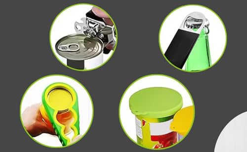 Miniatura 6 de Nakosite Abrelatas Juego 4 En 1 Incluye Abridor De Botellas Abrebotellas Tapa De Silicona Mango Ergonómico Máxima Seguridad Para Personas Mayores Y Todos