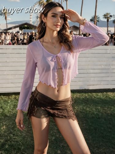 Image of Avidlove Womens Sheer Shrug Tie Front Long Bell Sleeve Mesh Bolero Lightweight Summer Casual Short Shawl Top