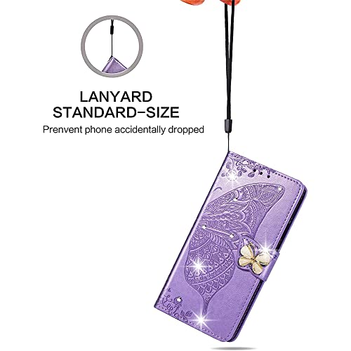 Ccsmall For Oppo Find X6 Wallet Case For Women Girls, Shiny Butterfly Flower Pu Leather Cover With Card Slot Holder Flip Phone Case For Oppo Find X6 Rhinestone Purple #TOP4