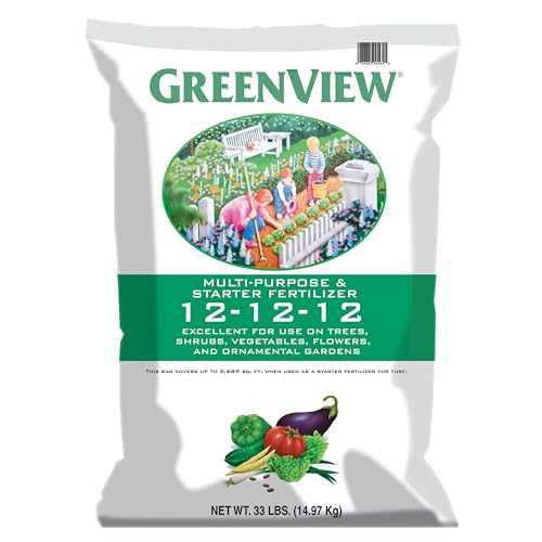 GreenView Multi-Purpose Fertilizer NPK 12-12-12 33 lb. Feeds Vegetables Flowers Trees and shrubs for up to 8 Weeks Promoting Healthy Growth and Greater yields. Covers up to 15 700 sq. ft.