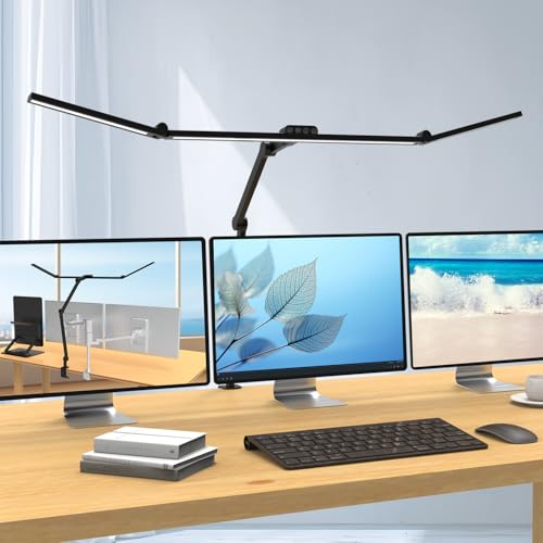 EPABINA Die 3000 Lumen Schreibtischlampe Klemmbar 36W LED Dimmbar Tageslichtlampe Drehbare Tischlampe 120cm Monitor Lampe mit Automatischer Schreibtisch Beleuchtung für Zeichnen