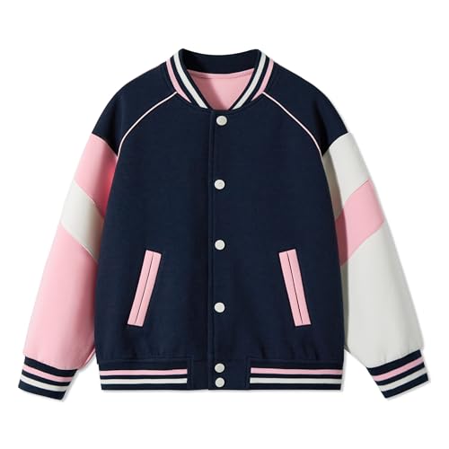 Rolanko Mädchen Baseball Jacke Jungen im Varsity-Stil, Sweatjacke mit Taschen für die Schule, Bomber mantel für Kinder, Rot, 150, 10-11 Jahre