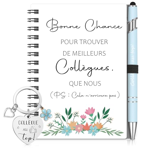 Sinmoe Cadeau Collegue de Travail Femme Remerciement Collegue Noël Set 3 Pièces avec Mini Carnet Spirale Stylo à Bille Porte-Clé Idéal Départ Retraite...