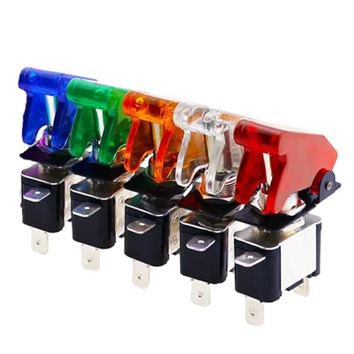 Interruptor de palanca ASW-07D de 12V 20A con luz LED roja y tapa de seguridad para coche o barco