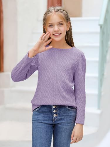 Image of Ebifin Girls Sweaters Kids Long Sleeve Crewneck Fall Knit Tops Cute Pullover Jumper Shirts 5-14 Years
