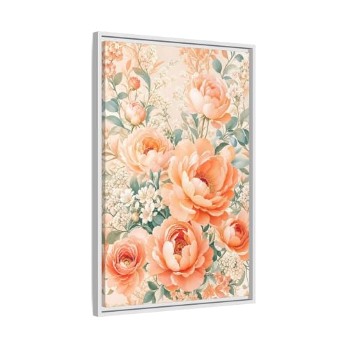 Toile florale pivoines pêches pour décoration salon moderne 50x75cm