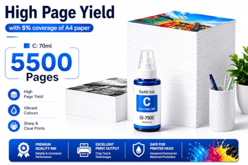 Image of ROHINK GI-790 Series Refill Ink, Compatible with G1000, G1010, G1100, G2000, G2100, G3000, G3010, G3012, G3100, G4000, G4010 Printers (Canon GI 790 Cyan Pack 1)