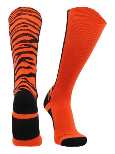 MadSportsStuff Crazy Socks with Safari Tiger Stripes for Softball Baseball Boys Girls Women Men Youth Adult Kids Over Calf