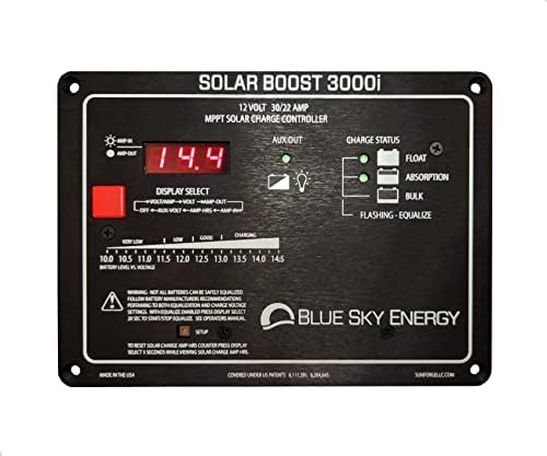 Solar Boost SB3000i solar charge controller showing onboard display and 30A MPPT