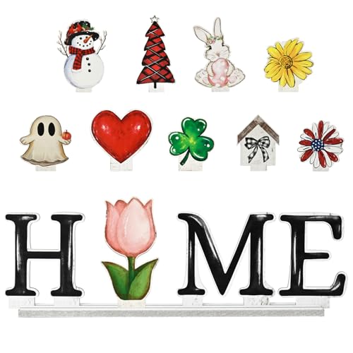 Smile Interchangeable Home Table Signs, Spring Easter Tulips Bunny with
