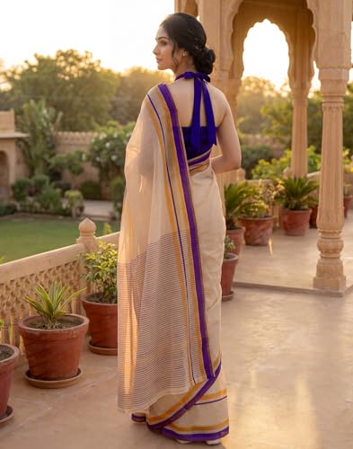 Image of SIRIL Women's Cotton Linen Printed, Zari Border One Minute Ready To Wear Saree With Unstitched Blouse Piece
