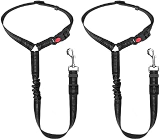 Nobleza Headrest Dog Car Seat Belt 2 Pack Adjustable Durable Dog Car Safety Harness Restraint with Strong Elastic Nylon Bungee Buffer, Anti Shock Reflective Pet Travelling Accessories