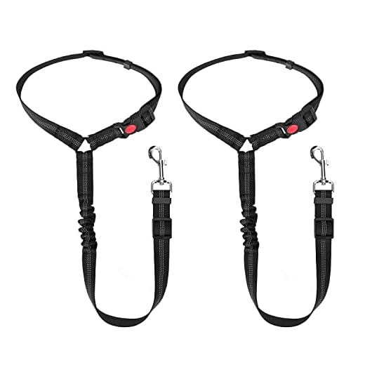 Nobleza - Cinturón de Seguridad de Coche para Perros, Arnés de Coche para Perros con Elástico y Reflectante, 2 Piezas Correas de Seguridad Ajustables para el Reposacabezas del Coche, Negro