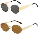 XFSRG 2 Pares Gafas de Sol para Mujer Polarizadas Retro Moda Metal Ovaladas Hippy Clásicas con Protección UV400 para Playa Viajar(B)