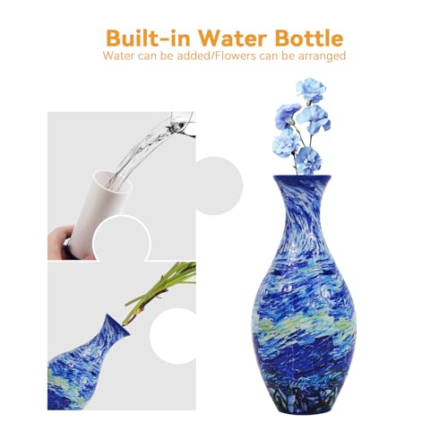 Image of 3D Puzzle Planter Vase for Adult, 160 Pieces DIY Flower Vase for Home Decoration - Perfect Housewarming Gift (Ocean Wave Artistry)