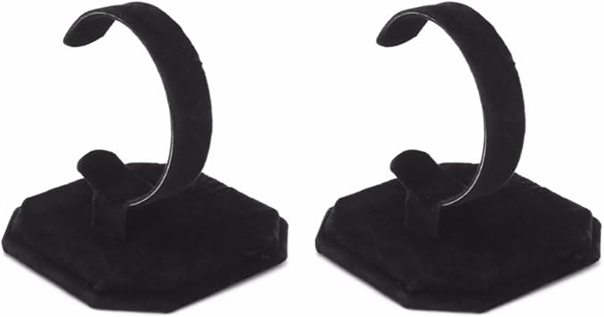 2 Pack Black Velvet Watch Display Stand Adjustable C Ring Wrist Watch Holder Jewelry Rack for Bracelets Bangles
